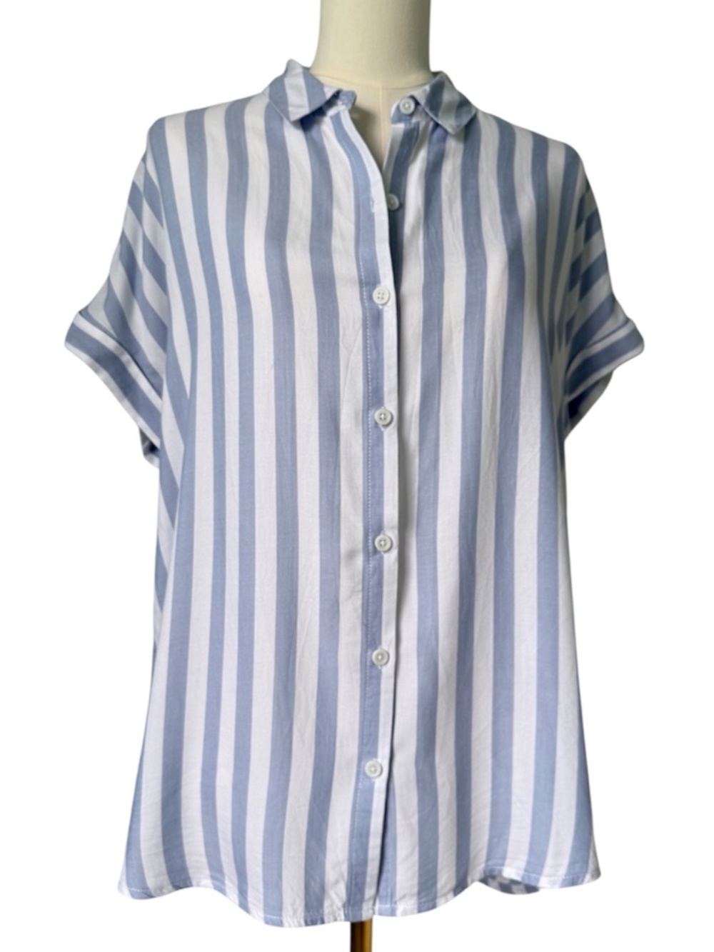 BEACH LUNCH LOUNGE | Blue & White Stripe Oversized Short Sleeve Shirt Sz M